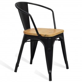 Bistro Arms houten industriële metalen stoel