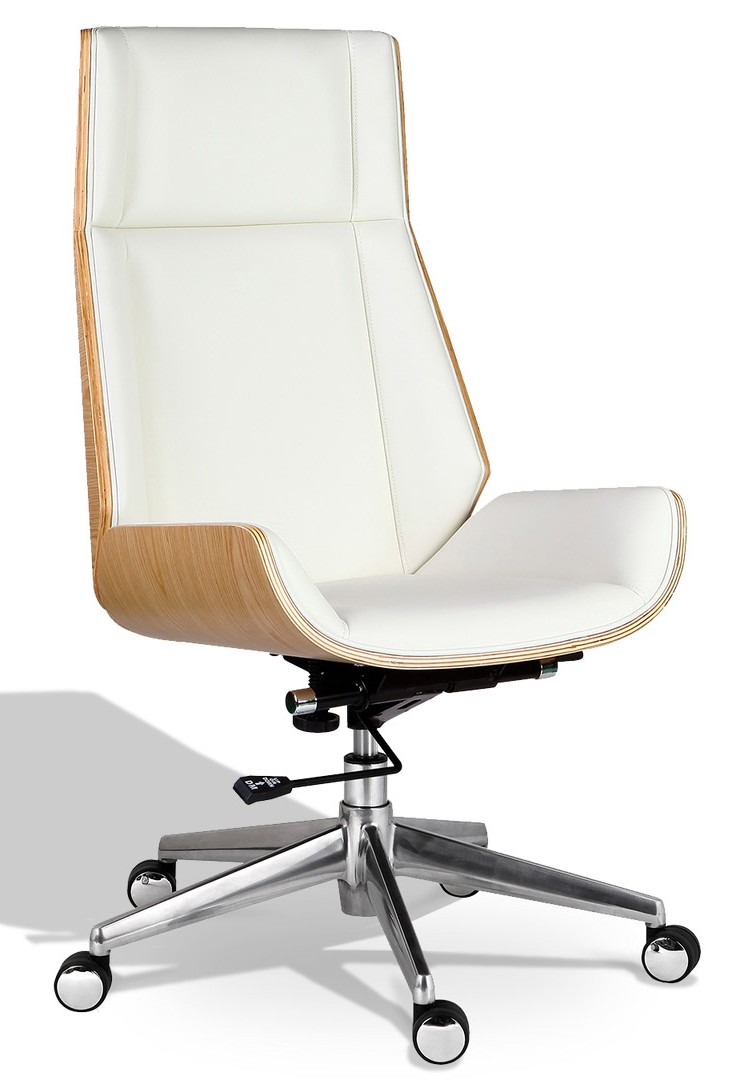 Chaise de Bureau Scandinave Cuir Blanc, Bois de Frêne Nordic