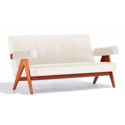 Sofa West vintage z drewna tekowego i tapicerki boucle
